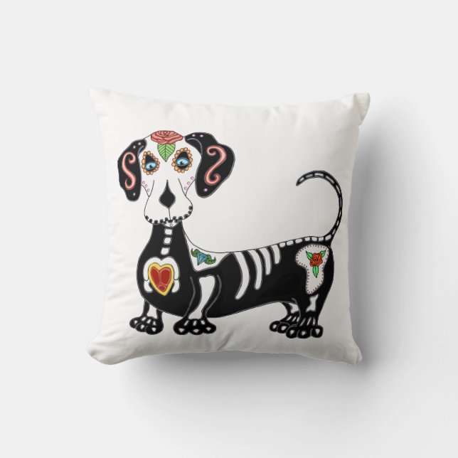 Almofada Dachshund Sugar Skull (Frente)