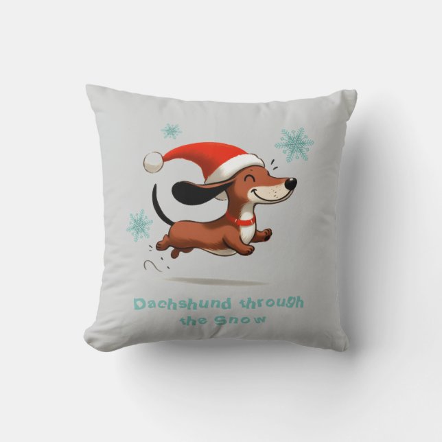 Almofada Dachshund through the Snow puppy dog Christmas (Frente)