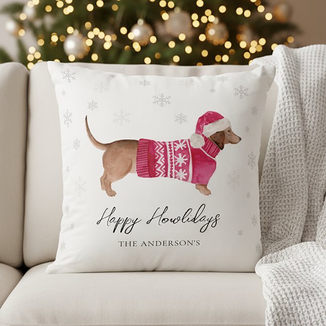 Almofada Dachshund Wiener Dog Watercolor Pet Holiday (Criador carregado)