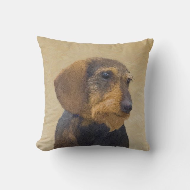 Almofada Dachshund (Wirehaired) Pintura Original para Cacho (Frente)