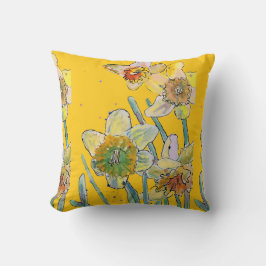 Almofada Daffodil Watercolor Flor Amarelo Cushion Flor