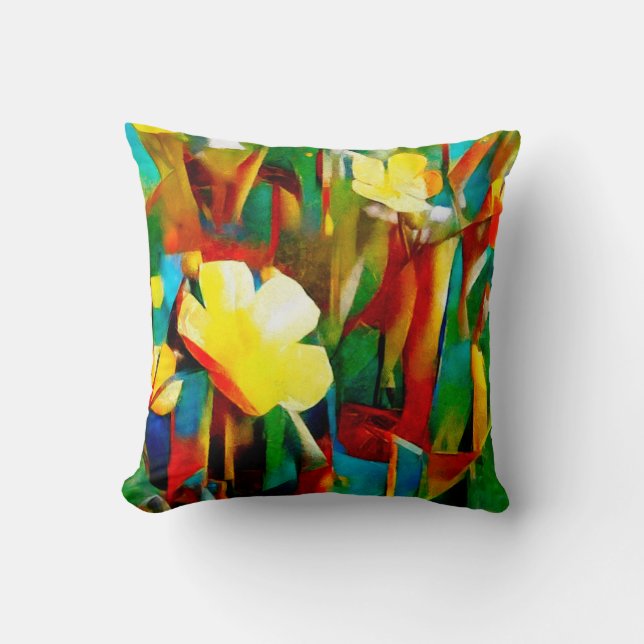 Almofada Daffodils. Composição floral de abstrato num cubis (Frente)