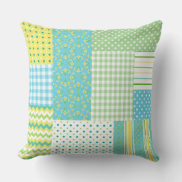 Almofada Daffodils Faux-patchwork Floral, Polkas, Controlos