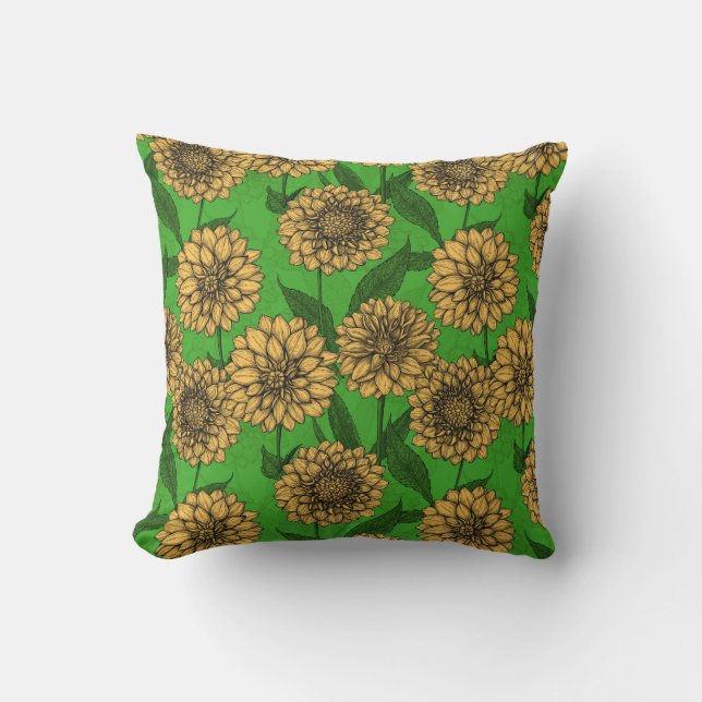 Almofada Dahlias em amarelo e verde (Frente)