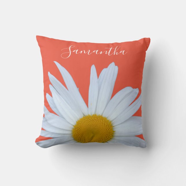 Almofada Daisy Orange White Script (Frente)