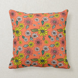 Almofada Daisy Retro Orange Square Travesseiro decorativo