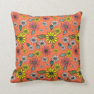 Almofada Daisy Retro Orange Square Travesseiro decorativo
