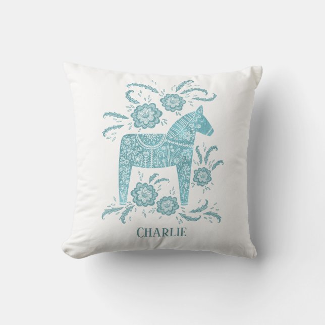 Almofada Dala Horse Art Teal Custom Name (Frente)