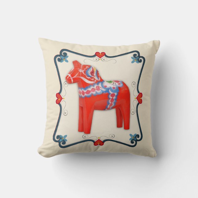 Almofada Dala Horse Folk Art em Sueco (Frente)