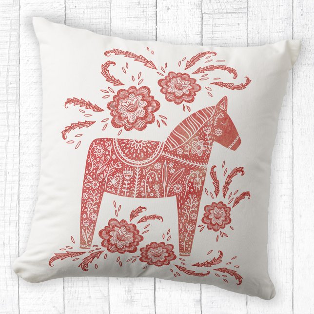 Almofada Dala Horse Red e White Suecos (Red and white Swedish Dala Horse pillow)