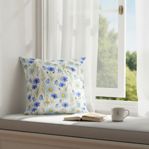 Almofada Dália Cornflower Bluebell Acento Floral Botânico