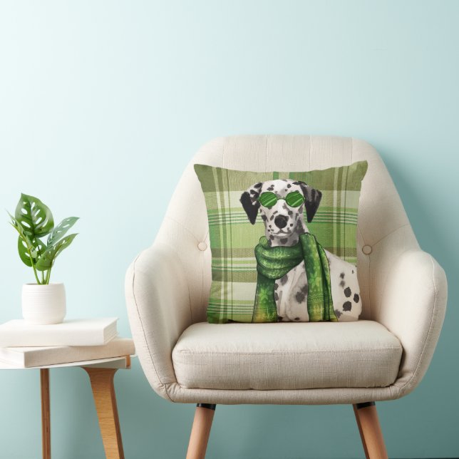 Almofada Dalmatian Dog in Sunglasses and Green Plaid  (Cadeira)