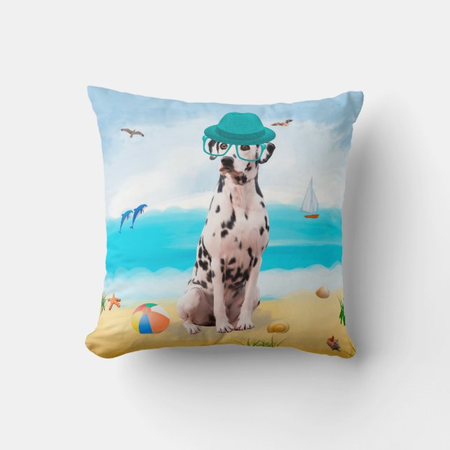 Almofada Dalmation Dog on Beach (Frente)