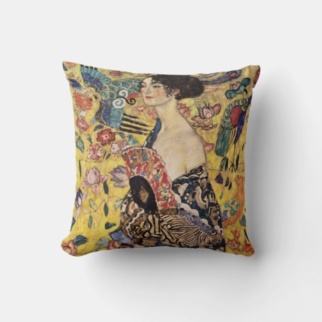 Almofada Dama com um Leque por Gustav Klimt (Frente)