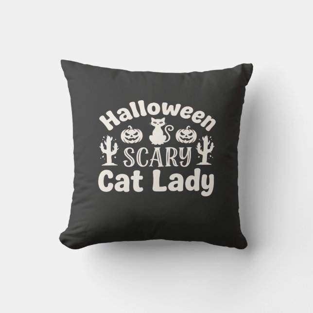 Almofada Dama de Gato Assustador de Halloween_1 (Frente)