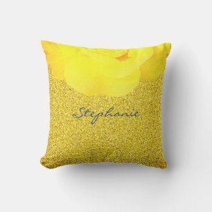 Almofada Dama de Honra Amarelo Floral Dourado Brilho Fofo