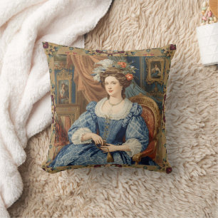 Almofada Dama nobre vintage e linda em um vestido azul