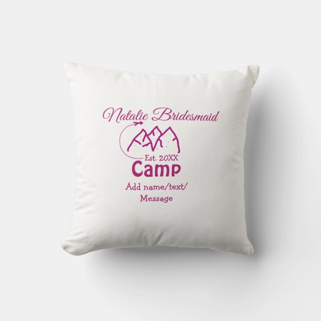 Almofada Damas de honra do acampamento rosa adicionar nome  (Frente)