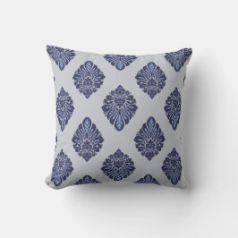 Almofada Damasceno Ornamental Cinza Azul Floral