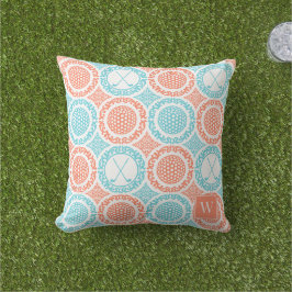 Almofada Damasceno Preppy de Golfe - Bolas e Tacadas Coral 