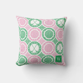 Almofada Damasceno Preppy de Golfe - Bolas e Tacadas - Rosa