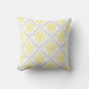 Almofada Damasco Cinza Amarelo Ornamentado