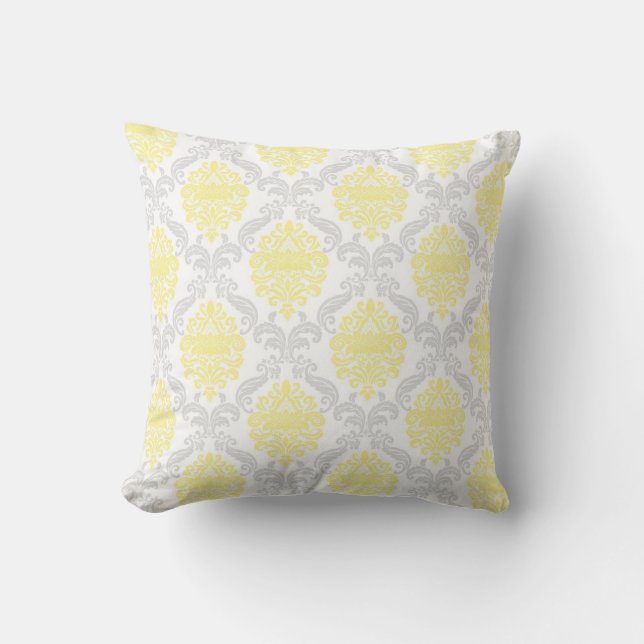 Almofada Damasco Cinza Amarelo Ornamentado (Frente)