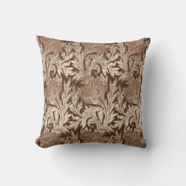 Almofada Damasco da flor, Taupe Tan e creme Jacobean (Frente)