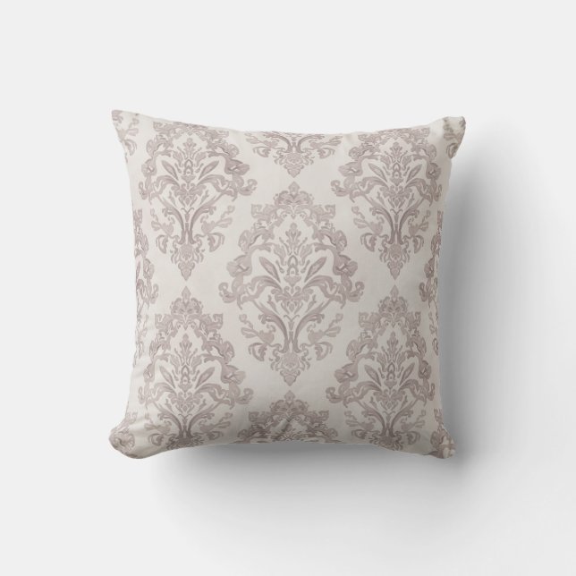 Almofada Damasco de Floral Clássico de Aquarela Bege Macio (Frente)