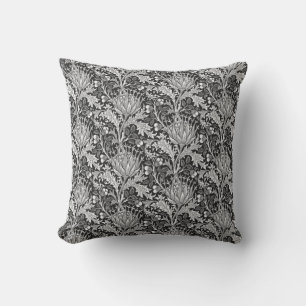 Almofada Damasco de William Morris, obscuridade - cinza