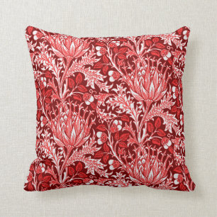 Almofada Damasco de William Morris, obscuridade - vermelho