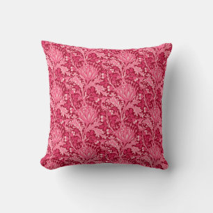 Almofada Damasco de William Morris, rosa do fúcsia