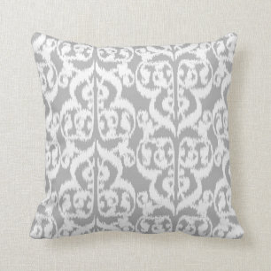 Almofada Damasco do Moorish de Ikat - cinzas de prata e