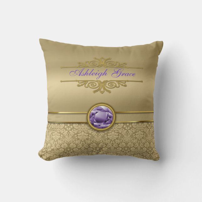 Almofada Damasco Dourado metálico brilhante de pedra (Frente)