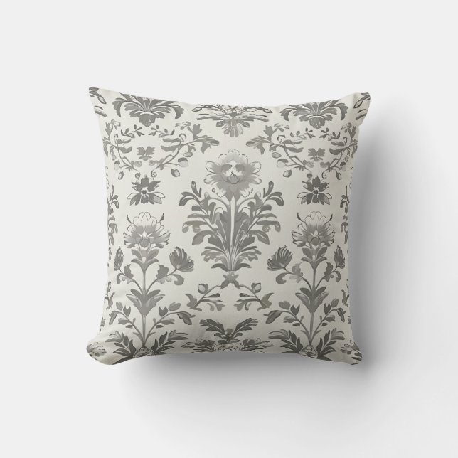 Almofada Damasco Floral Branco Vitoriano Antigo (Frente)