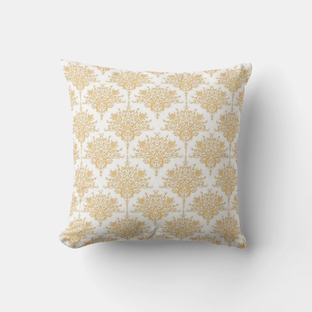 Almofada Damasco Floral em Dourado e Branco (Frente)
