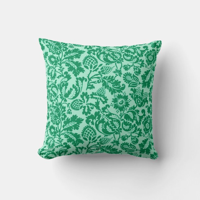 Almofada Damasco floral, turquesa e Aqua de William Morris (Frente)