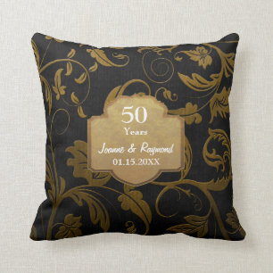 Almofada Damasco Negro e Dourado 50º Aniversário de Casamen