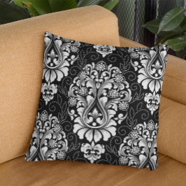 Almofada Damasco Ornamental preto Branco Floral