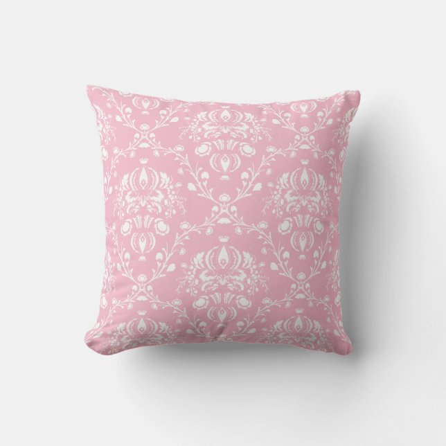 Almofada Damasco Rosa e Branco (Frente)