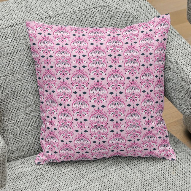 Almofada Damasco rosa e preto (Criador carregado)