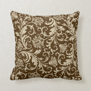 Almofada Damascos florais de Brown e do vintage bege