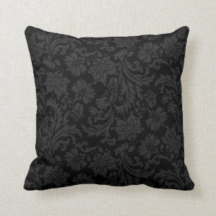 Almofada Damascos florais do vintage preto de Monotones