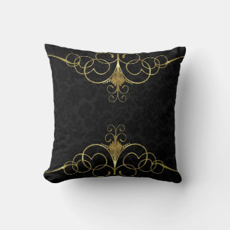 Almofada Damascos Florais Pretos e Quadro Suave Dourado