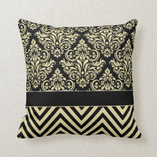 Almofada Damask Chevron - marfim preto