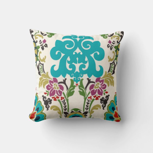 Almofada Damask Floral Patternos Plum Turquoise (Frente)