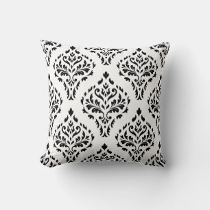 Almofada Damask Leafy Barroco Repete Padrão B&W II