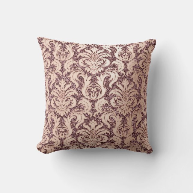 Almofada Damask Royal Glitter Maroon Rosa de cobre (Frente)