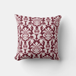 Almofada Damask White Metallic Burgundy Bordeaux Red Velvet