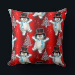 Almofada Dançando Snowman Christmas Red<br><div class="desc">Este lindo travesseiro decorativo de Natal vermelho vai certamente adicionar um toque colorido e festivo ao seu decoro de Natal este Natal. A design apresenta um boneco de neve balbuciano, dançante, com chapéu e cachecol listrado, cercado por árvores de Natal prateadas e neve sobre fundo vermelho. O outro lado apresenta...</div>